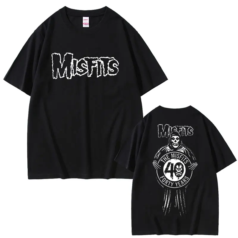 

Vintage Horror Punk Misfits Trend Skull Double Sided Print T Shirt Men Women Gothic Rock Oversized Tshirt Male Casual T-shirts