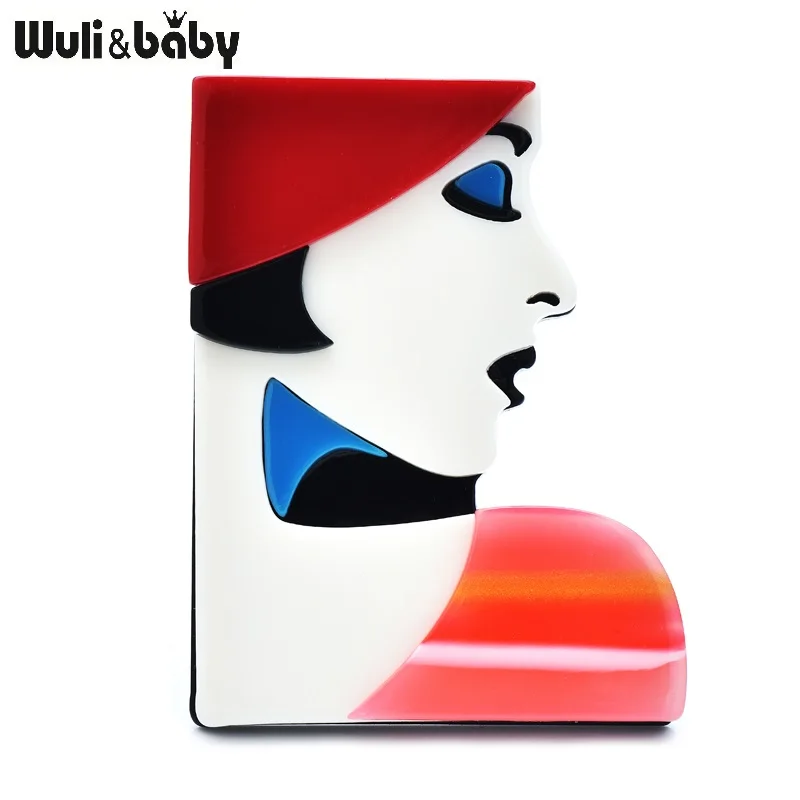 Wuli&baby Acrylic Modern Lady Brooches Pins For Women 2-color Pretty Side-Face Girl Figure Office Party Brooch Gifts