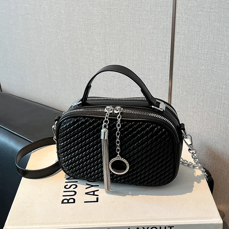 

Double Layered Zipper Pockets Shoulder Bag For Women Fashion Casual Large Capacity Messenger Bag Solid Pu Leather Handbag Tote
