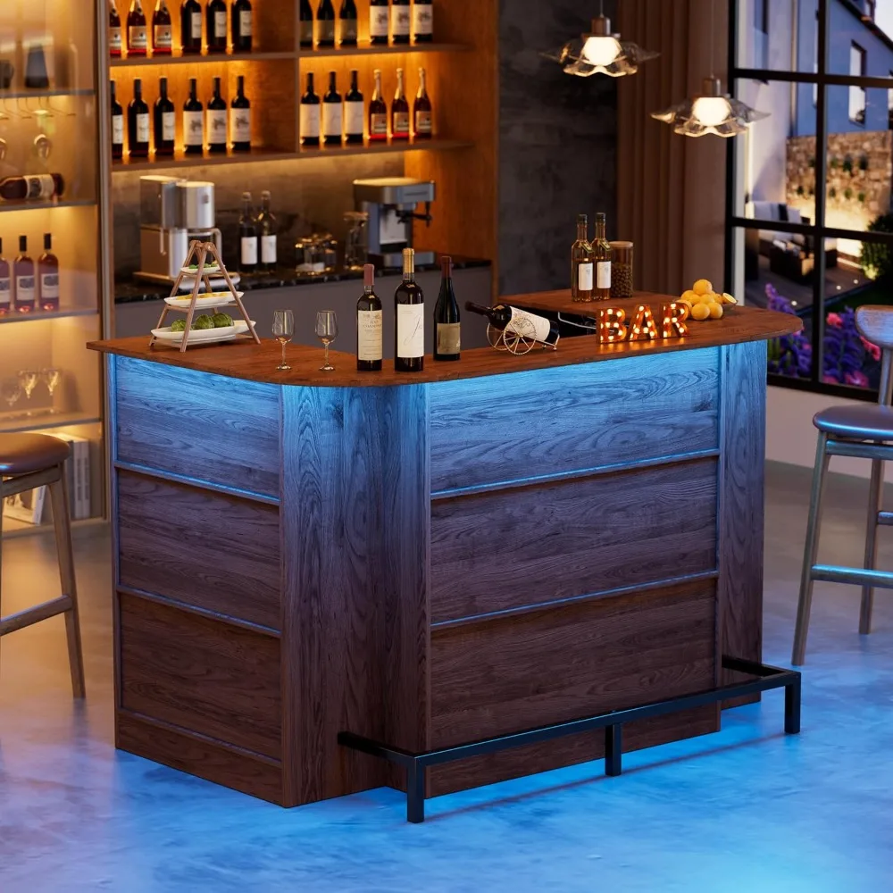 خزانة بار الخمور الخشبية الحديثة ذات 3 طبقات مع إضاءة LED وحوامل أواني الجذع #4