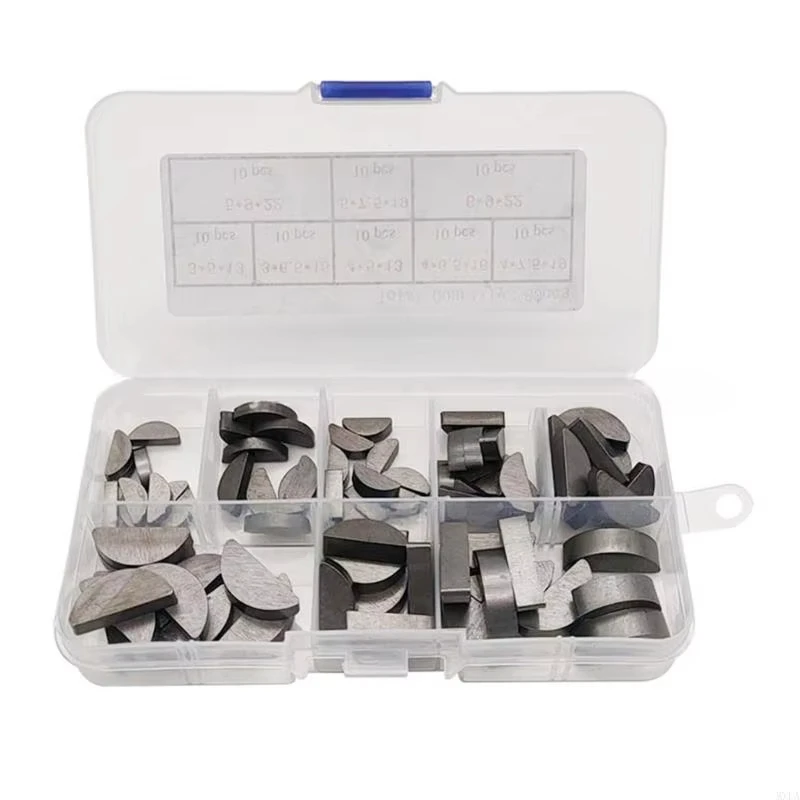 100/60Pcs Carbon Steel Woodruff Key Assortment Kit  8 Sizes Half Moon Key Keyway Key Stock Set Mechanical Hardware Repair Tool