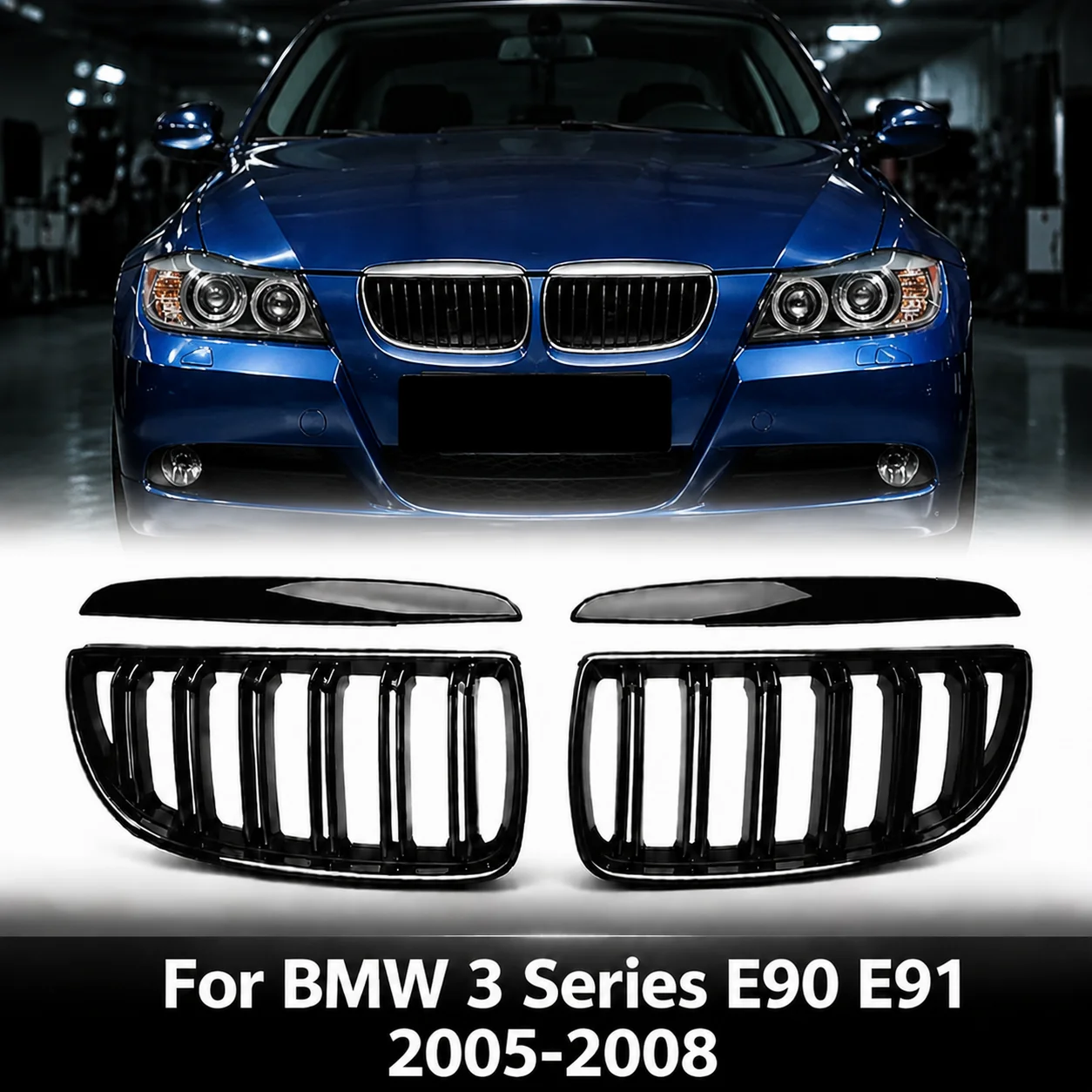 Front Bumper Kidney Grill Gloss Black Left&Right For 2005-2008 BMW 3 series E90 320i 325i 325xi 330i 323i 328i 328xi 335i 335xi
