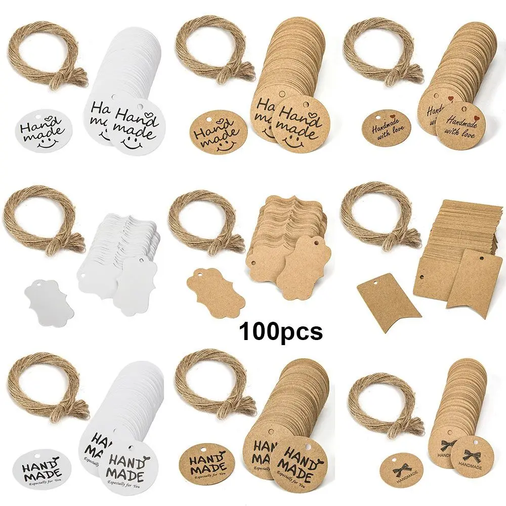 100pcs DIY Luggage Jute Twine Package Wrapping Hanging Label Kraft Gift Tags Tagging Handmade