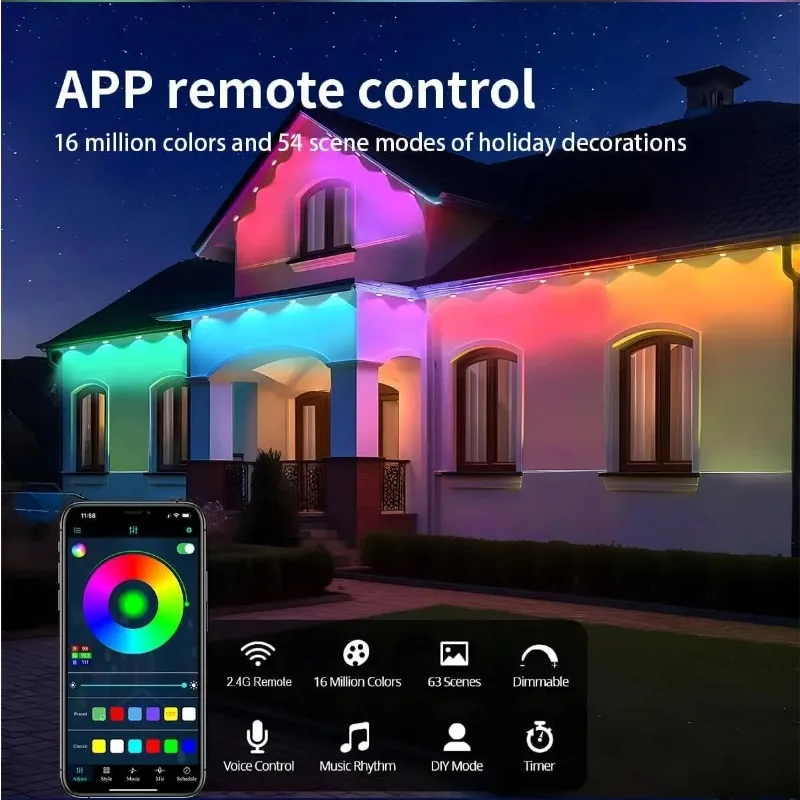 Smart RGBIC Eaves Lights Permanent Outdoor Lights Outdoor Christmas LED Light Strings with APP Remote Control IP67 Waterproof image 3