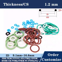 O Ring Thickness 1.2mm  Rubber Ring gasket ID 9.1-16.6mm NBR EPDM Slicone VITON FFKM FVMQ Oring gaskets waterpool seal