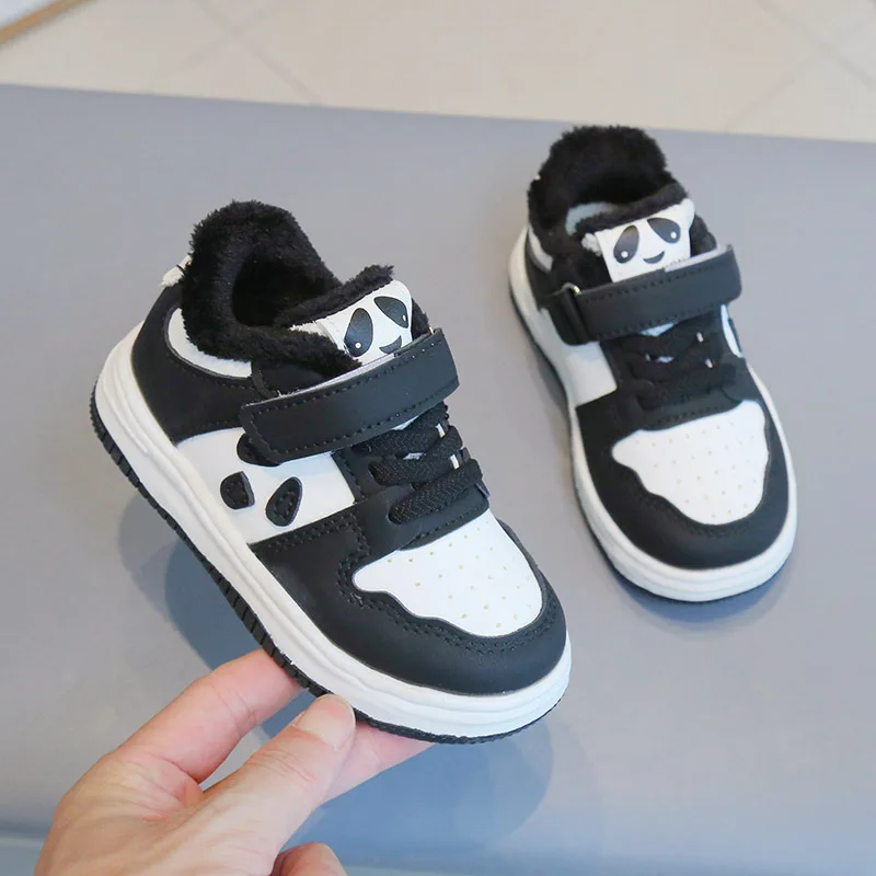 New Children's Shoes Boys' Fashion Panda Casual Shoes Thickened Warm Girls' Two-Cotton Board Shoes