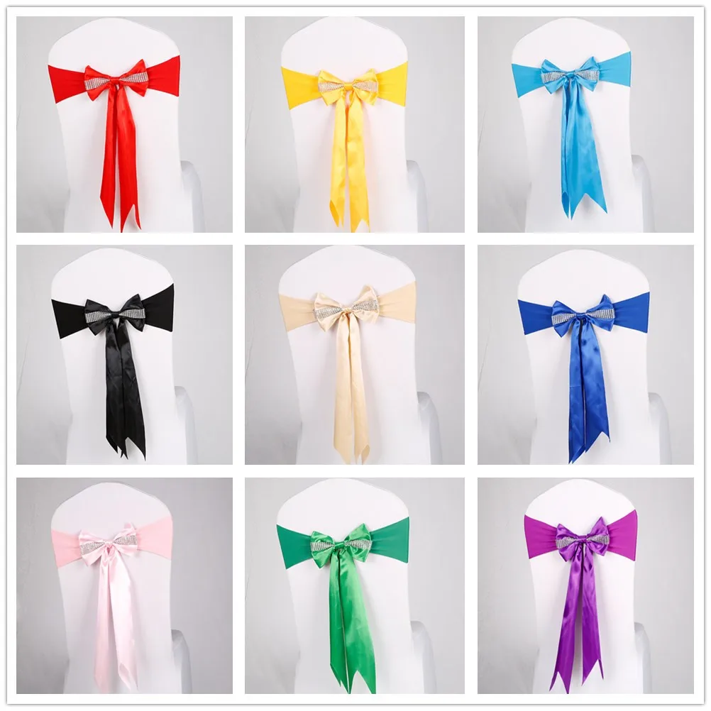 Banquet Hotel Party Christmas Events Chair Sashes Decorations 1PCS Satin Chair Sash Ties Ready-Made Chair knot Bows For Wedding