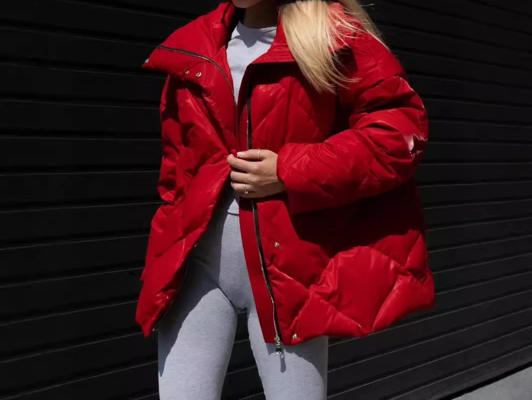 Lingge Cotton Jacket 2025 Autumn/Winter New Loose Coat Matte Gloss Collar Cotton Jacket Casual Jacket