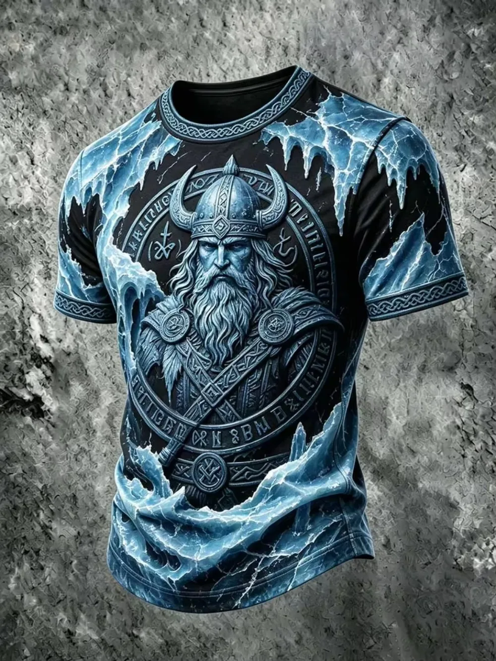 Nordische Mythologie, Valhalla-Krieger, 3D-Druck, lässiges Street-Punk-Outdoor-Fitness-T-Shirt für Herren, große Größen, Eltern-Kind-Top – Detail 3