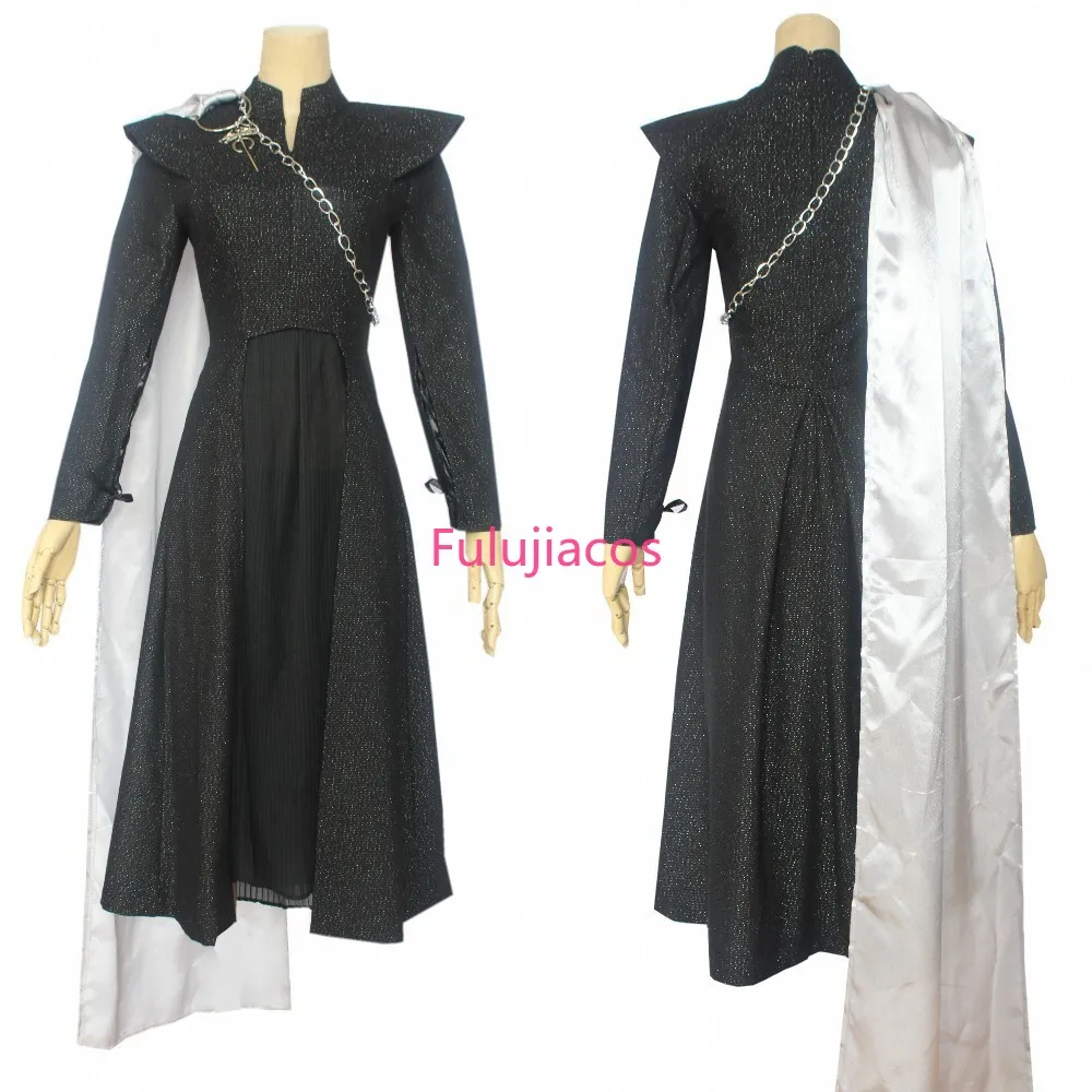 

Fulujiacos Daenerys Targaryen Cosplay Costume Fancy Dress Black Outfit Cloak