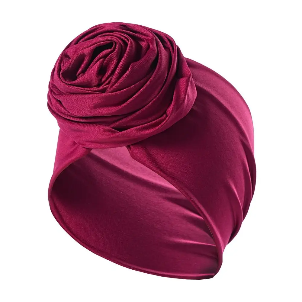 Soie brute grande fleur de Rose bandeau respirant élastique Boho fleur Bandana léger femmes africaines Turban enveloppement femmes et filles
