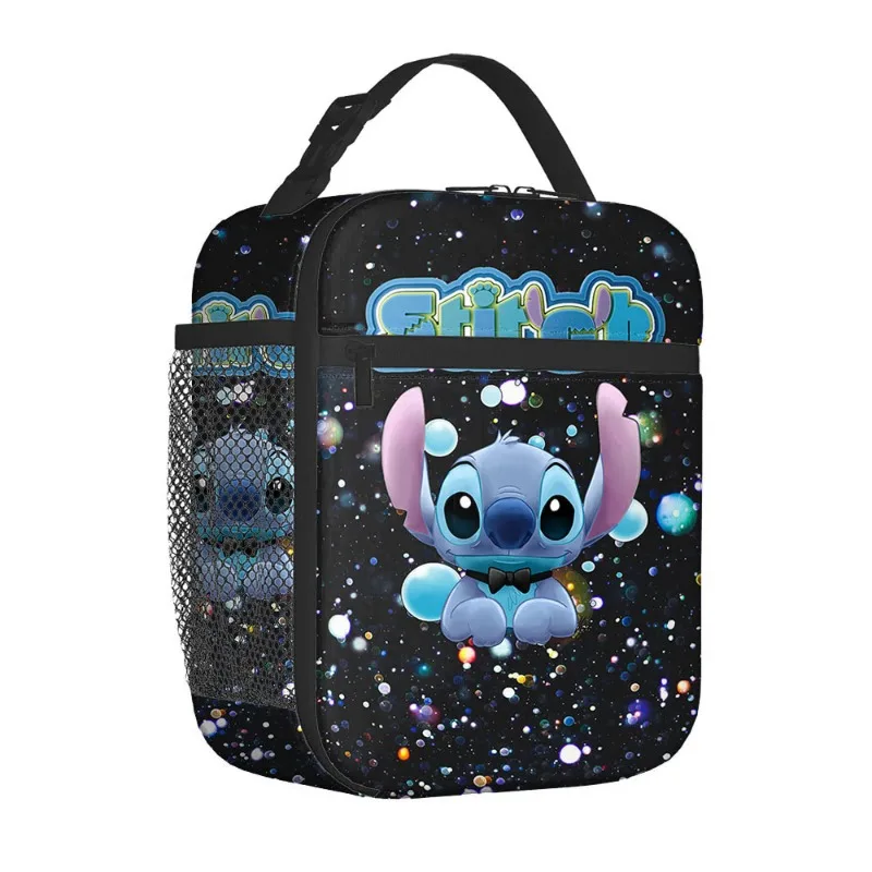 Stitch ถุงอาหารกลางวันแฟชั่นแบบพกพาหนาอลูมิเนียมฟอยล์กระเป๋า Bento การ์ตูนขนาดใหญ่ความจุปิกนิกกลางแจ้งอาหารฉนวนกันความร้อนกระเป๋า