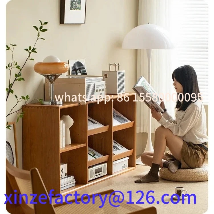 

Customizable solid wood living room display cabinet rack, floor integrated magazine bookshelf