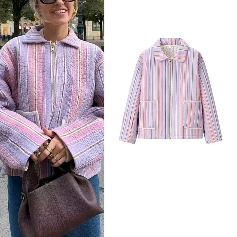 

New Autumn Women's Commuter Sle Long Sve Loose Cotton Jaet with ket Print Collar Casual Faion Outerwear