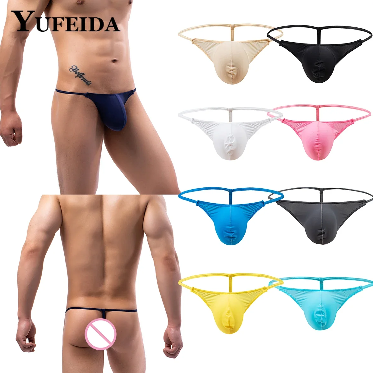 

YUFEIDA 1/3/7/9pcs Men's Sexy Ice Silk Underwear Gay Breathable T Back Thongs G Strings Erotic Soft Briefs Panties Tangas Bikini