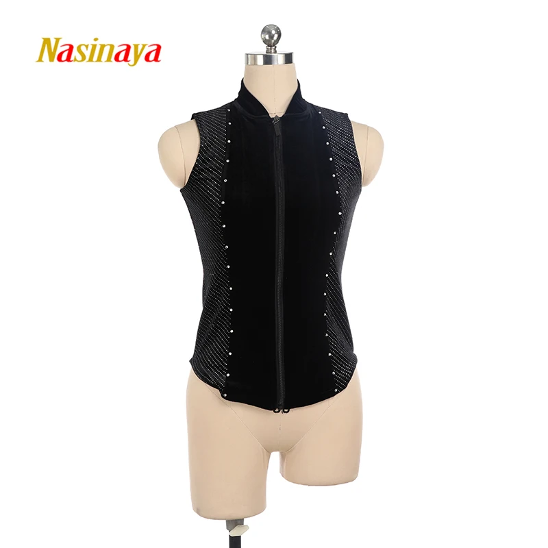 

Figure Skating Training Competition Vest Zipper Women's Top Patinaje Rhythmic Gymnastics Sleeveless Warm Black Velvet