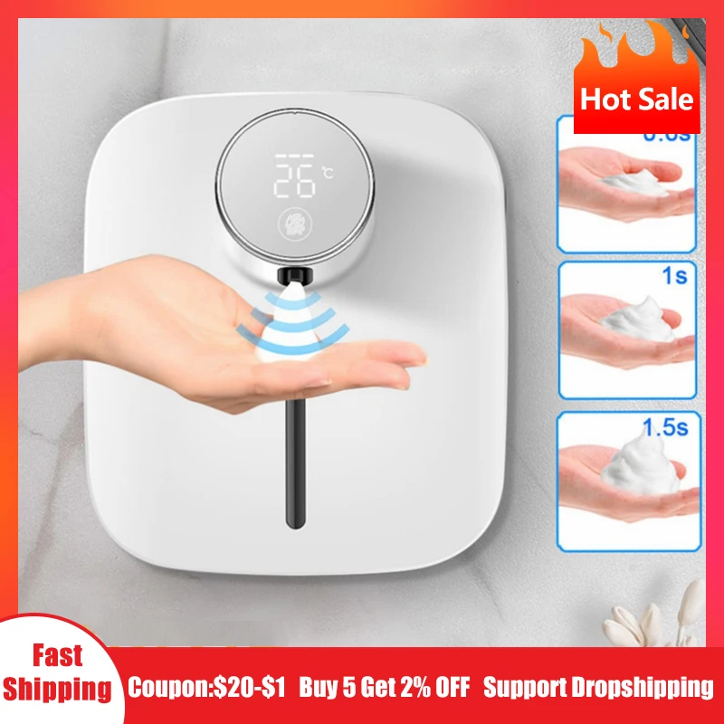 Hot Soap Dispenser Automatic Wall-mounted Rechargeable Temperature Display Liquid Foam Soap Dispensers Hand Sanitizer Machine