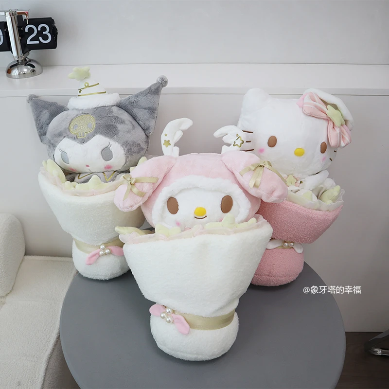 High Quality Hello Kitty Kuromi Flower Plush Toy Creative Stuffed My Melody Cinnamoroll Plushies Xmas Birthday Gift For Girl