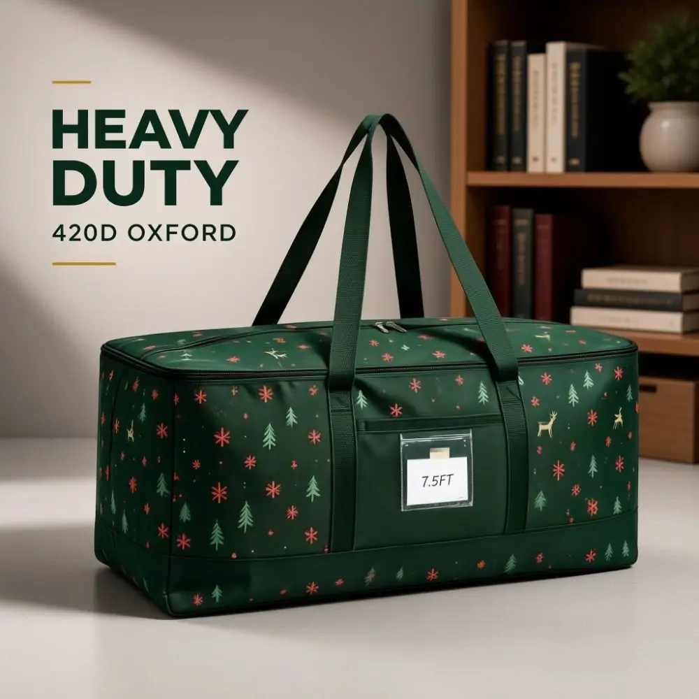 Oxford Cloth Christmas Tree Storage Bag Cartoon Print Large Capacity Christmas Organizer Bag Xmas Storage Bag Lights Wreath