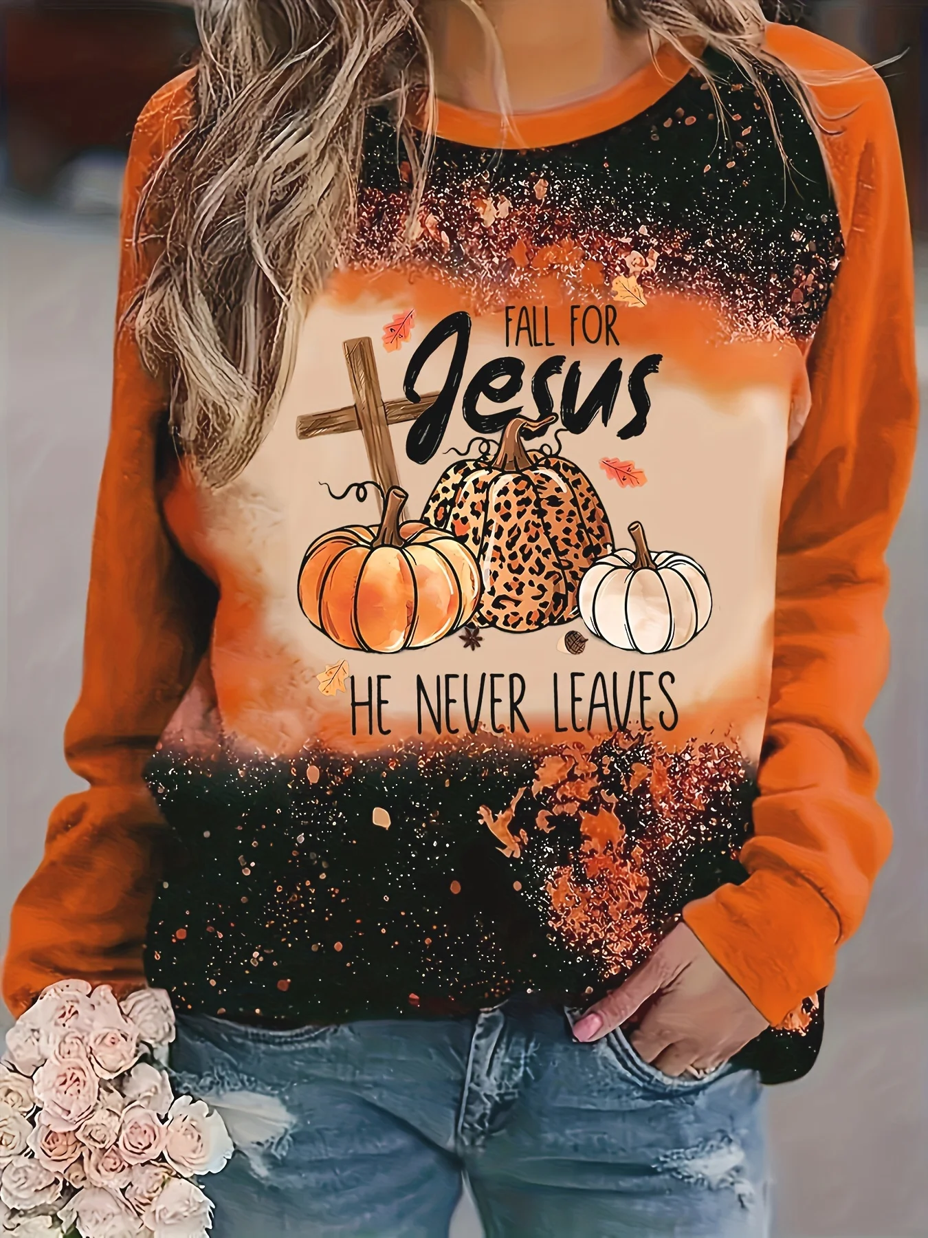 Plus Size Women's Fall Themed Graphic Sweatshirt with Inspirational Design for Cozy Autumn Days