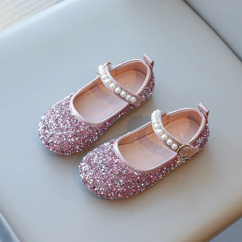 Girls Glitter Shoes for Wedding Party Fashion Princess Sequins Rhinestone Bling Flats Kids Mary Janes Sweet Soft Crystal Shoes