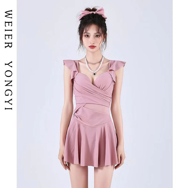 

Women's One-Piece Swimwear Conservative Belly Covering Slimming Small Chest Gathered Sexy Student Hot Spring Swimming Suit