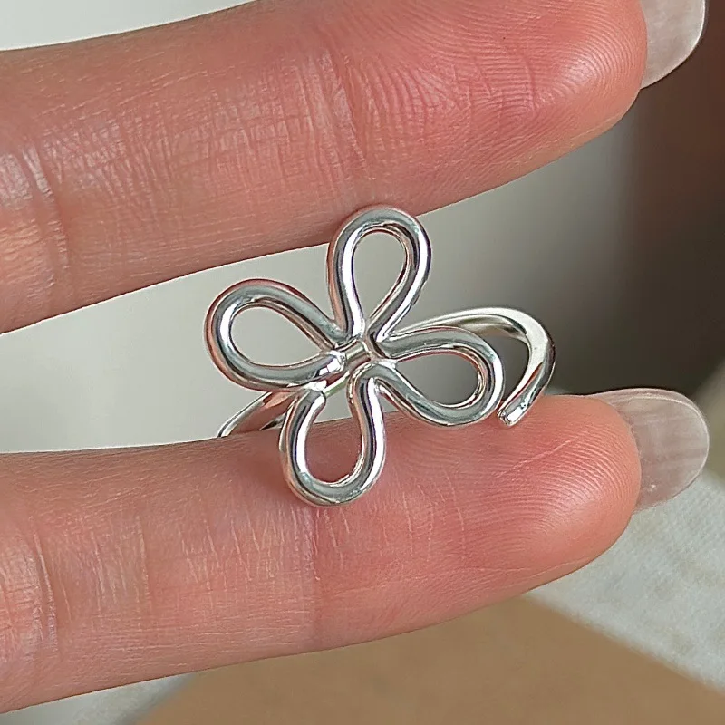 

[Cciris.Com] S925 Silver Floral Ring Japanese Vintage Minimalist Wholesale Stacking Jewelry for Women