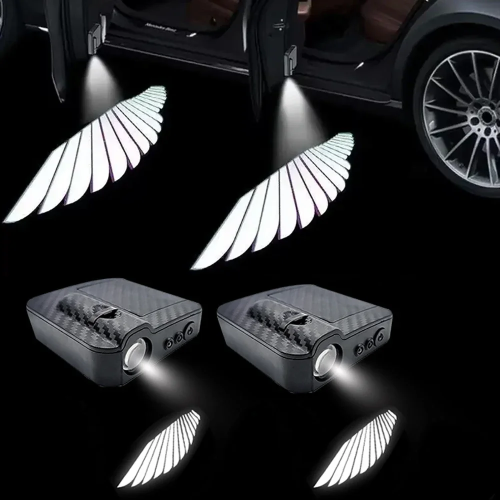 2/4Pcs Car Door LED Shadow Lights Angel Wings Emblem Wireless Auto Door Lamp Universal Vehicle Accessories Decoration