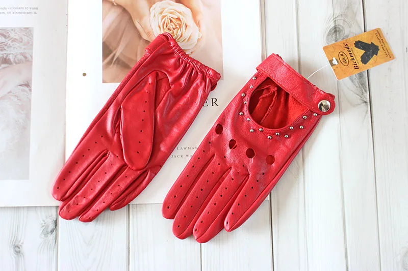 Women's Summer Leather Full Finger Gloves Unlined Thin Fashion Spring Autumn Motorcycle Riding Sheepskin Driving