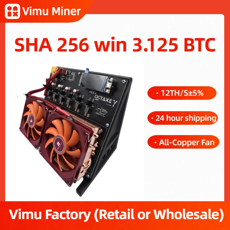 12T NerdOctaxeY BTC Solo Miner | Bitaxe Nerdqaxe++ Rev3.1 | 4 Full Copper Fans Cooling | High Efficiency ASIC Bitcoin Miner with