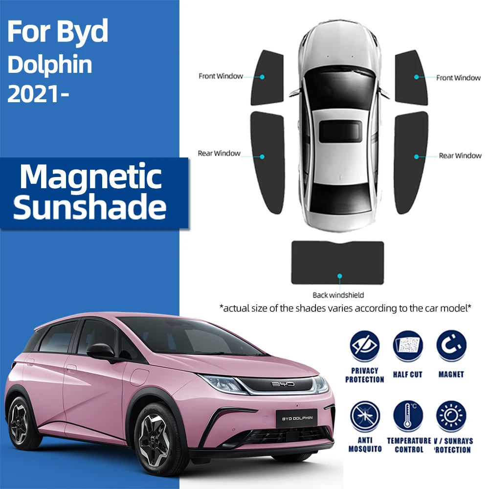 For BYD Dolphin 2021 2022 2023 2024 Car Magnetic Sunshade Front Windshield Curtain Folding Rear Side Window Mesh Sun Visor