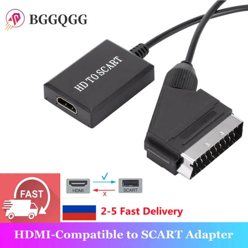 HDMI-Compatible To SCART Video Audio Converter Adapter for HD TV DVD for Sky Box STB Plug and Play DC Cable Upscale HD TO SCART