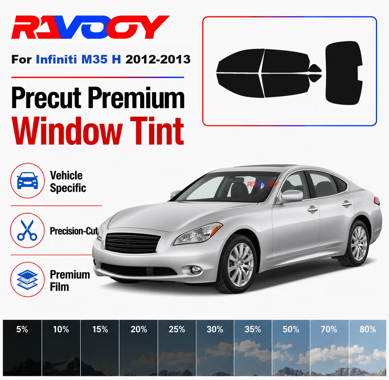 Premium Precut Window Tint Kit Front Rear Windows Rear Windshield For Infiniti M35 H 2012-2013 Complete Set Nano Ceramic Film