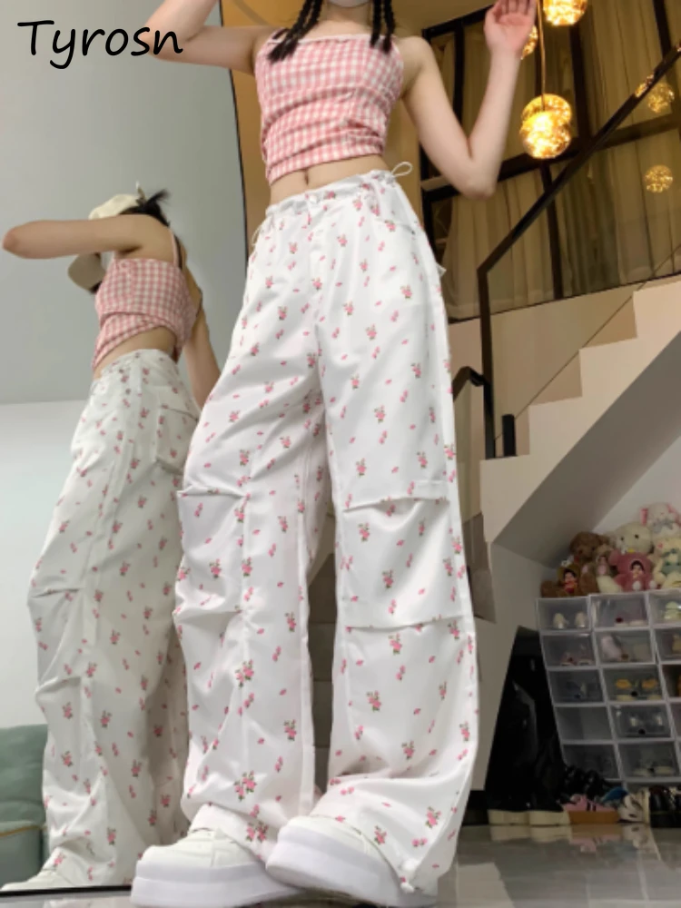 

Pants for Women Holiday Floral Highstreet Simple Ankle-length All-match Korean Style Harajuku Trousers Slouchy Daily Summer Y2k