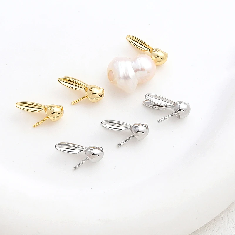 2 Pieces  Copper Plated Genuine Gold Rabbit Shaped Pin  DIY Makes Fashionable Jewelry and Accessories for Baroque Pearl Dolls