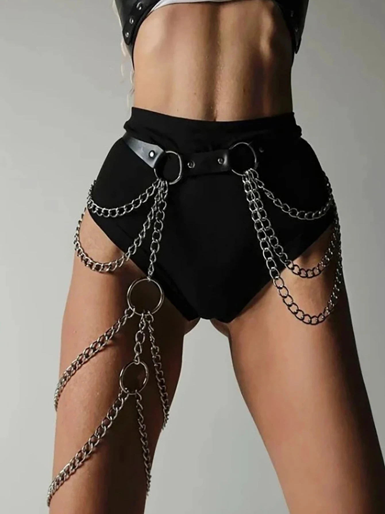 

Women Sexy Chain Thigh Garter Leather Lingerie Bondage Leg Harness Waist Belt Goth Clothing Fetish Rave Outfit Accessorie