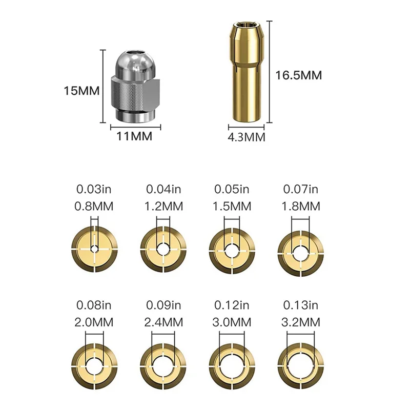 Dremel 용 신선한 60X 드릴 척 콜레트 세트, 1/32 인치 ~ 1/8 인치 교체 4486 로타리 드릴 너트 세트가있는 열쇠가없는 비트