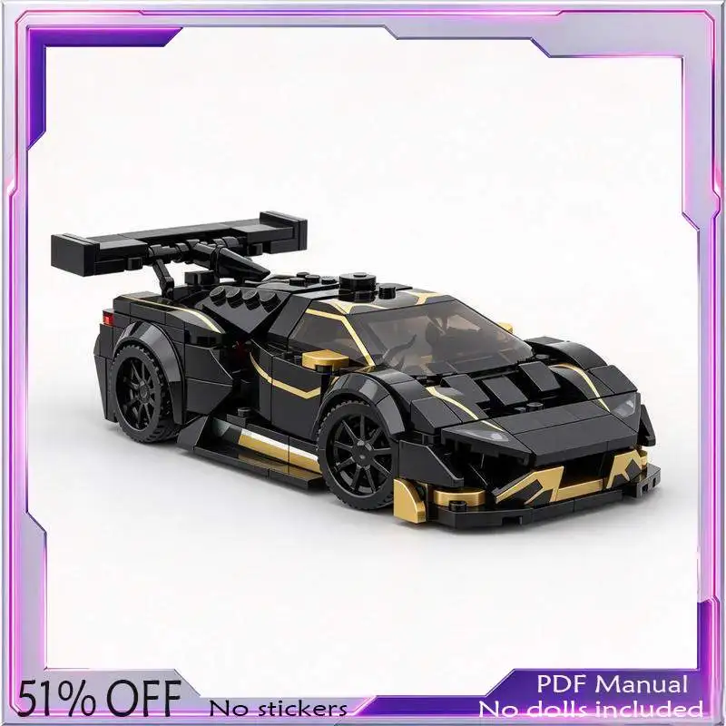 373PCS Black Gold Racing Supercar Sports Car Model Building Blocks MOC Custom Creative Technical DIY Assembly Display Toy Gift