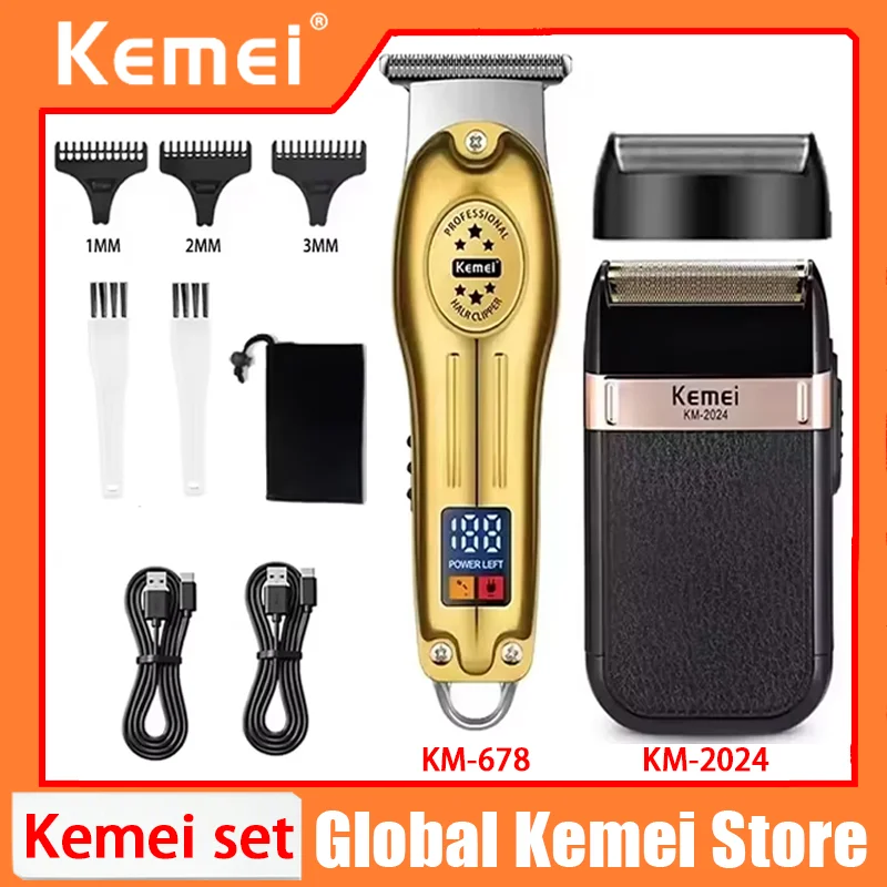 kemei-km-678-km-2024-cortadores-de-cabelo-eletricos-profissionais-aparador-de-barba-recarregavel-kit-de-barbeador-masculino
