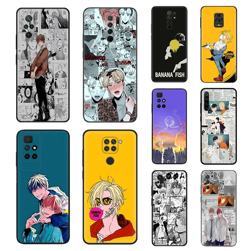 Phone Cases for Redmi Note 10 Lite 9 9T 9S 8 8T 7 9A 9C 10A 10C Banana Fish Anime Xiaomi 10T Pro Shell Black Case Cover