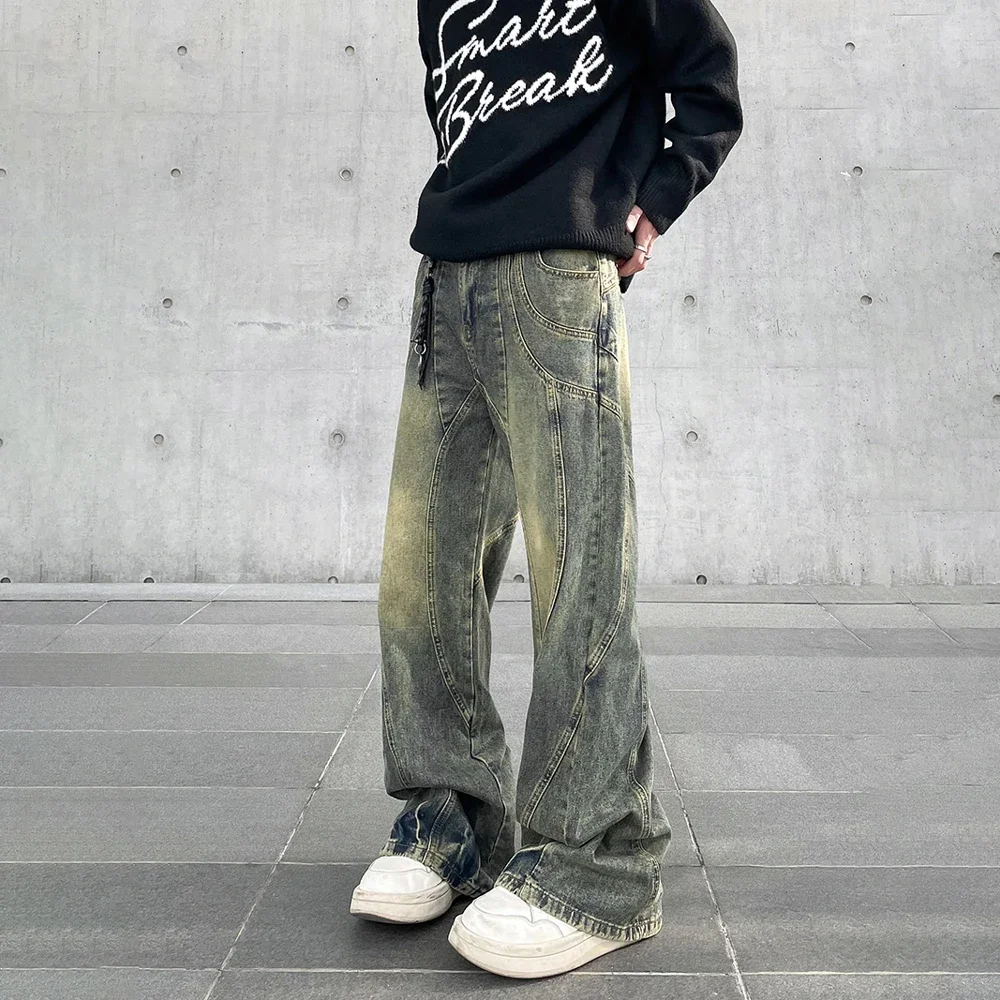 

Vintage Flared Jeans Men Wide Leg Baggy Trousers Autumn New Streetwear Fashion Distressed Original Street Y2k Denim Pants Winter