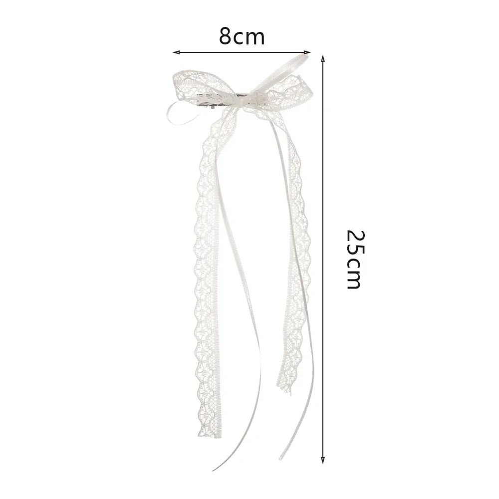 2Pcs White Sweet Lace Long Bow Hair Clip Women Girls Ribbon Tassel Bowknot Hair Pins Braid Barrettes Trend Hollow Out Headwears