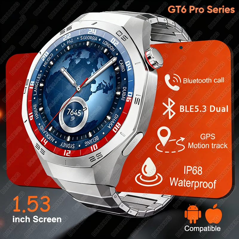 

2025 New GT6 Pro GPS Motion Tracking Smart watch Men 1.52" AMOLED HD Screen IP68 Waterproof Bluetooth Call Smartbracelet Woman