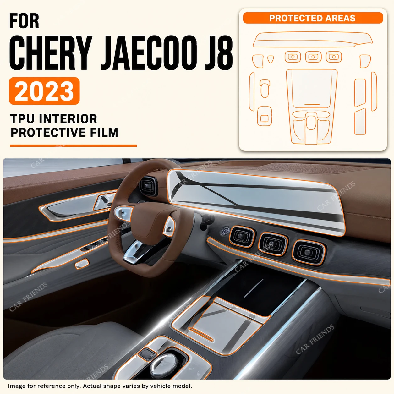 For Chery JAECOO J8 2023 Tiggo 9 Transparent TPU Interior Protective Film for Gearshift Panel, Navigation Screen, Center Console