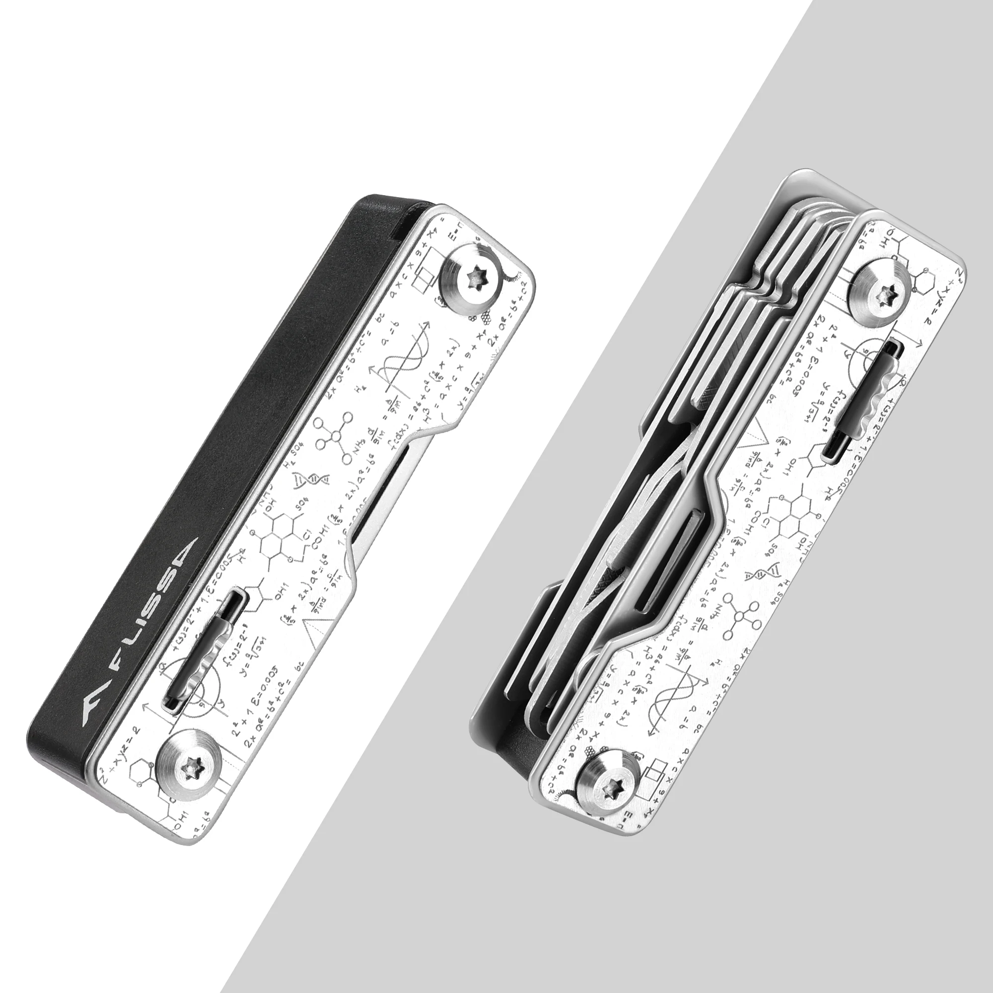 FLISSA 9 in 1 Multitool Folding Knife Pocket Mini Portable Stainless Steel Knife Outdoor Camping Knife Equation Decoration