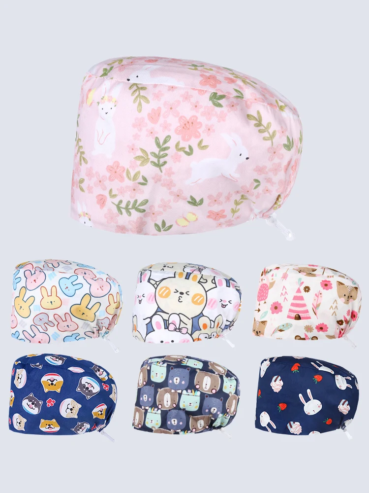 Cordlock Nursing Scrub Caps for Women and Men 100% Cotton Soft Printed Surgical Hats  Chef Dental Surgeon Sanitary Working Cap