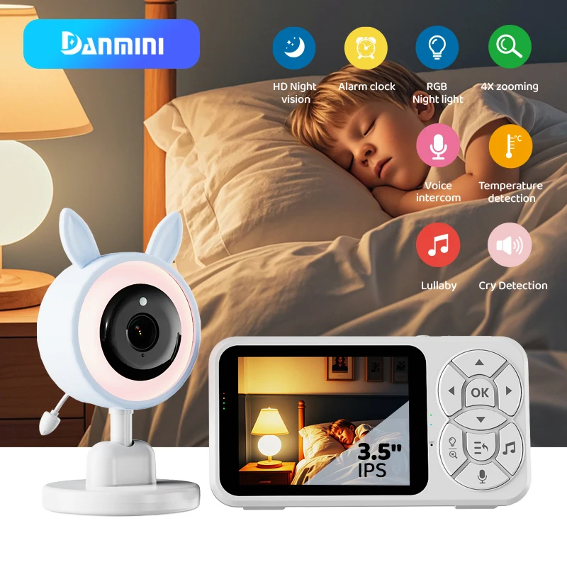 Fotografia 4: Câmera de Vigilância Noturna Danmini 720P com Monitor de Bebê de 3,5 polegadas e Luz RGB C4L-B