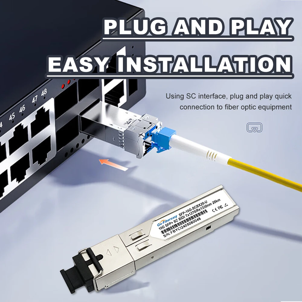 وحدة 10G BIDI SC WDM 20km SFP+ 1270/1330nm وحدة الألياف الضوئية أحادية الوضع متوافقة مع Cisco وMikrotik... إلخ التبديل البصري