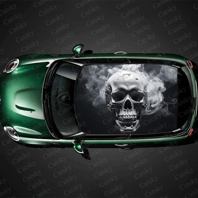 Burning Skull Smoking Skull Car Roof Sticker Wrap Racing SUV Accessories Packaging Painted PVC Custom Car Graphic Decal