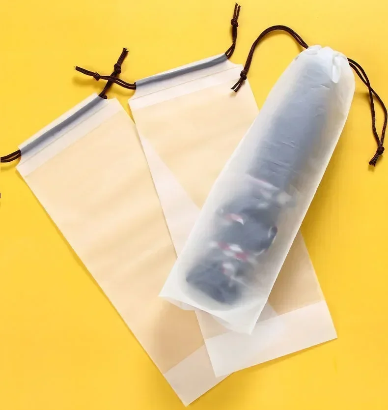 Plastic Bag Matte Translucent Umbrella Storage Bag Reusable Portable Umbrella Drawstring Storage Cover Home Storage Organizer